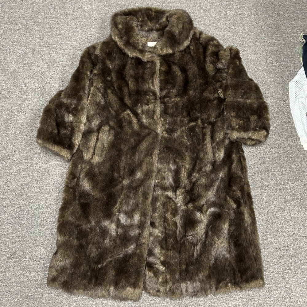 Unbranded Faux Fur Coat Womens XL Brown Vintage Longline Plush WPL 6205